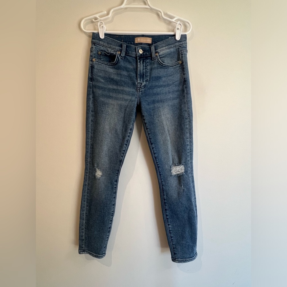 7 For All Mankind Luxe Vintage Ankle Skinny Jean Women Size 27 Light Destruction